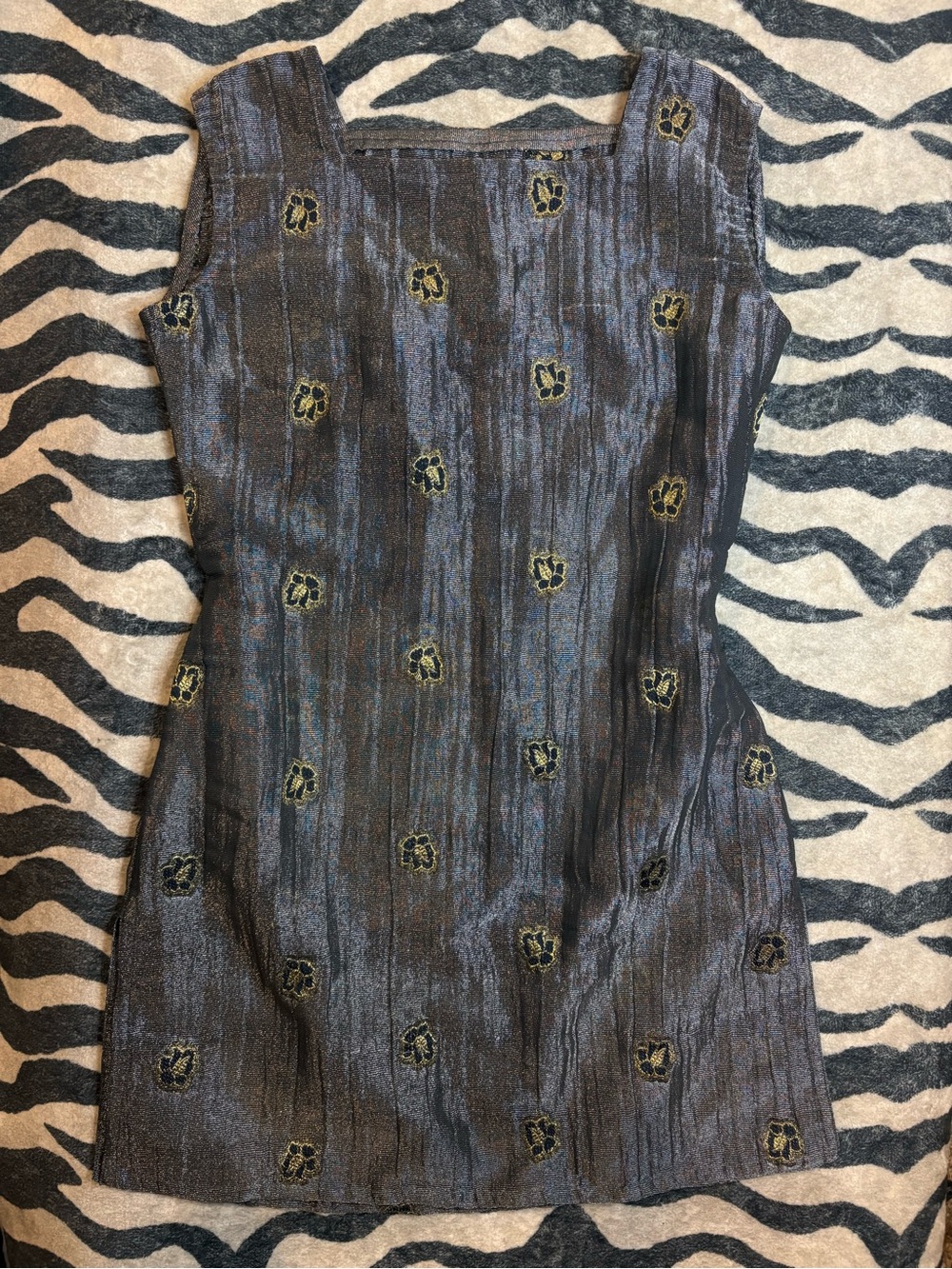 Vintage 60s-Inspired Sheer Metallic Lurex Floral Shift Tunic M/L